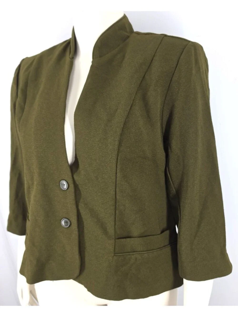 Women's Studio I Olive Green Suit Jacket Pleated Back 2 Button Size 16 Cropped